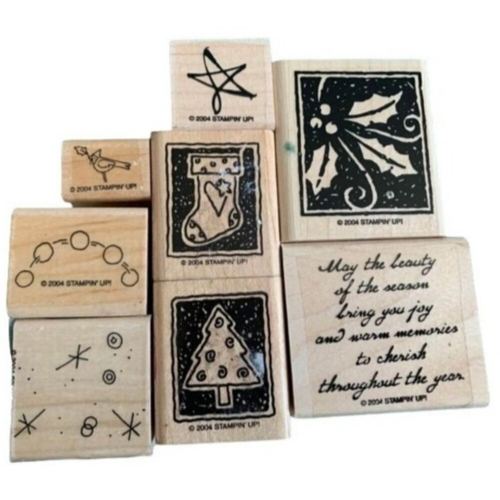 Stampin Up 2004 Christmas Rubber Stamps Set Holiday-Themed Wood-Mounted